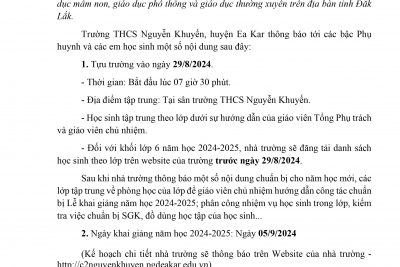 Thông báo lịch tựu trường năm học 2024-2025