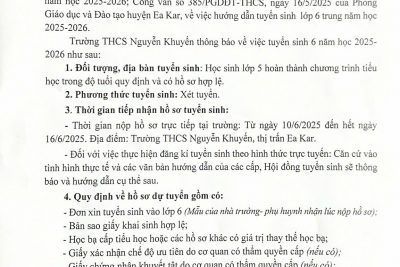 THÔNG BÁO VỀ VIỆC TUYỂN SINH LỚP 6 NĂM HỌC 2025-2026